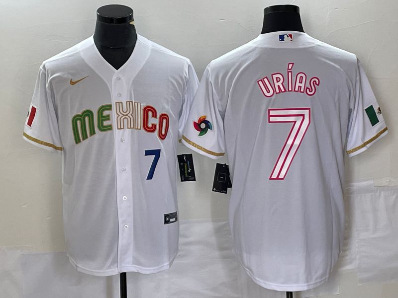 Men 2023 World Cub Mexico #7 Urias White Nike MLB Jersey style 25